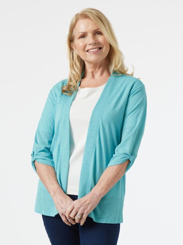 PennyPlain Roll Up Sleeve Cardigan Turquoise
