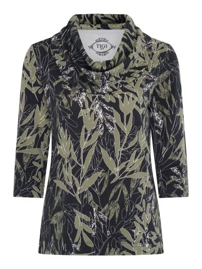 TIGI Dark Jungle Leaf Print Top