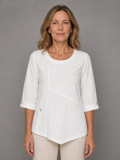 PennyPlain Asymmetric Hem Top - Ivory