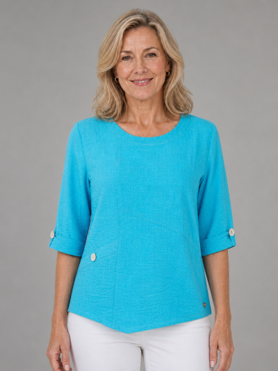 PennyPlain Asymmetric Hem Top - Lagoon