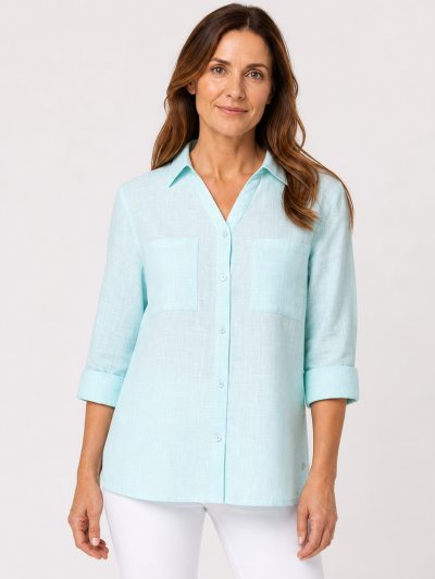 PennyPlain Collared Microcheck  Shirt - Mint