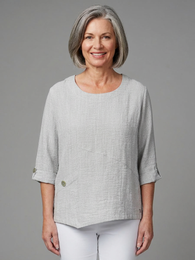 PennyPlain Asymmetric Hem Top - Salt & Pepper