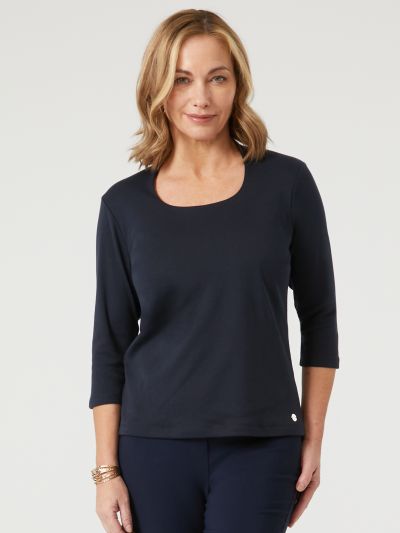 PennyPlain High Back Scoop Neck Top - Navy