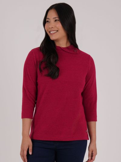 PennyPlain Split Turtle Neck Top - Berry
