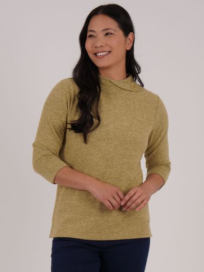 PennyPlain Split Turtle Neck Top - Pear