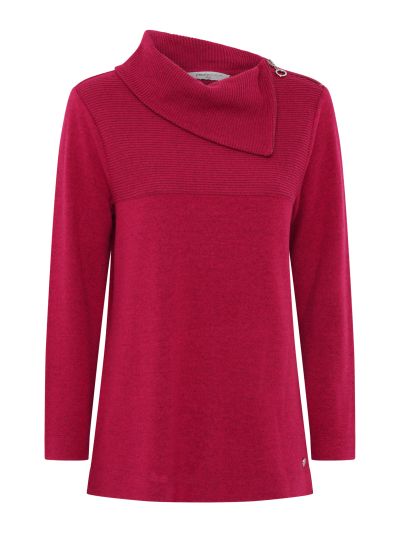 PennyPlain Zip Cowl Neck Rib Top - Berry
