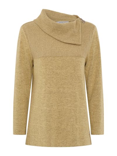 PennyPlain Zip Cowl Neck Rib Top - Pear