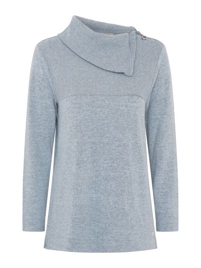 PennyPlain Zip Cowl Neck Rib Top - Glacier
