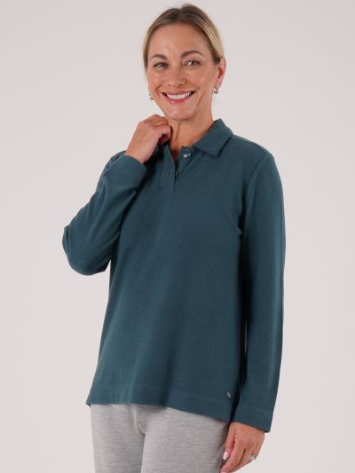 PennyPlain Button Collar Top  - Peacock