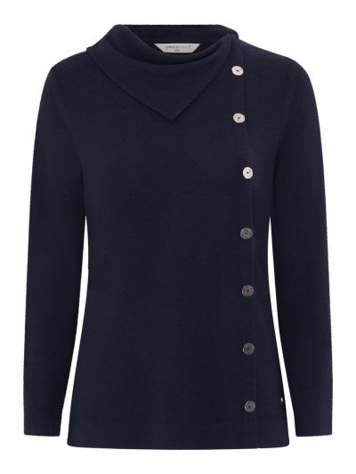 PennyPlain Button Split Cowl Neck Top - Navy