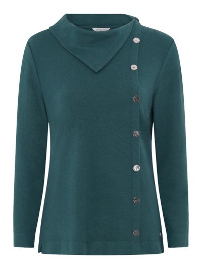 PennyPlain Button Split Cowl Neck Top - Peacock
