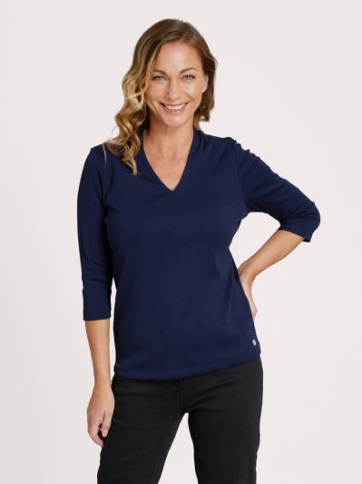 PennyPlain High Back V-neck Top - French Navy