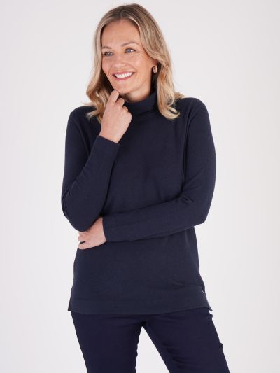 PennyPlain Roll Neck Long Sleeve Top - Navy