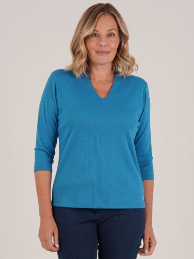 PennyPlain High Back V-neck Top - Wedgewood