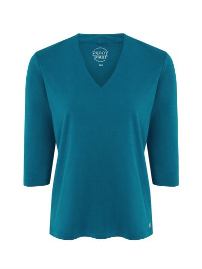 PennyPlain High Back V-neck Top - Wedgewood