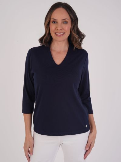 PennyPlain High Back V-neck Top - Navy