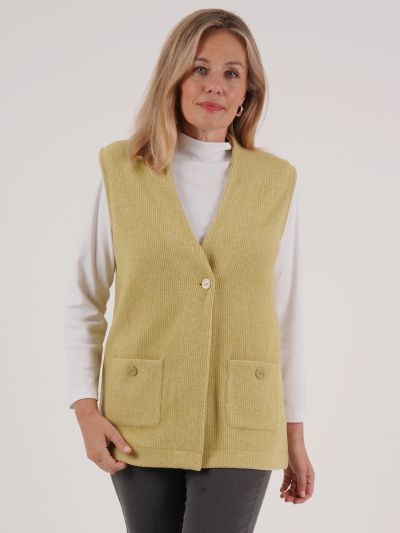 PennyPlain Ribbed Button Gilet - Pear