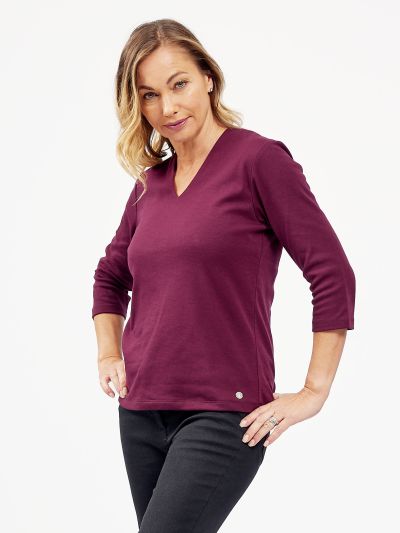 PennyPlain High Back V-neck Top - Wine