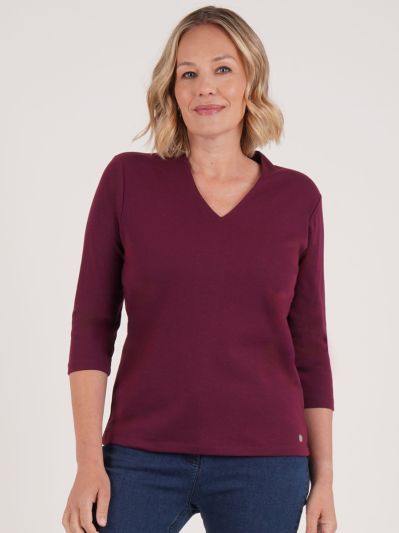 PennyPlain High Back V-neck Top - Wine