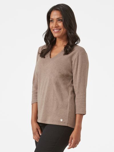PennyPlain High Back V-neck Top - Latte
