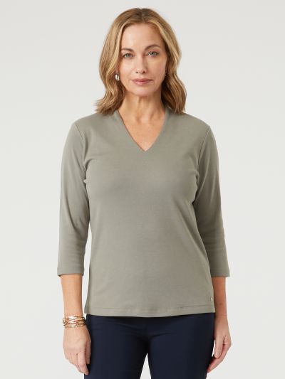 PennyPlain High Back V-neck Top - Sage