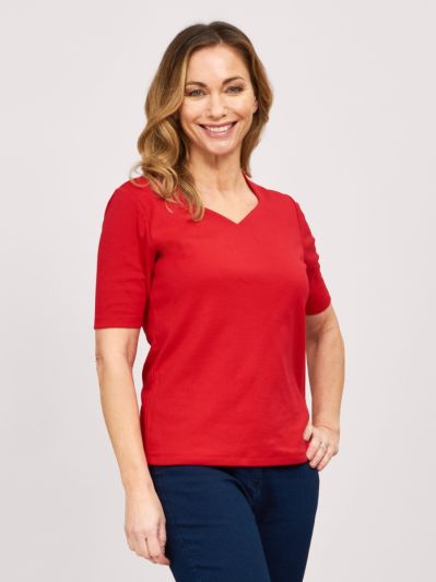PennyPlain High Back Sweetheart Neck Top - Red