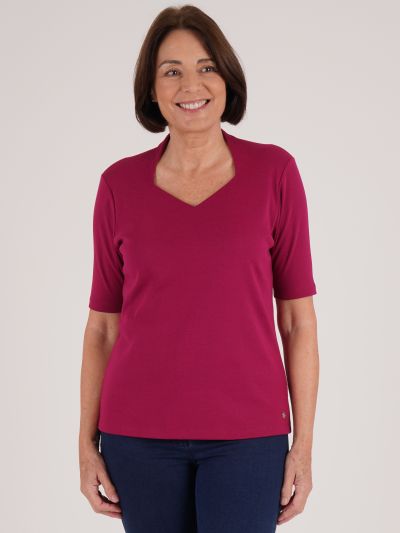 PennyPlain High Back Sweetheart Neck Top - Raspberry