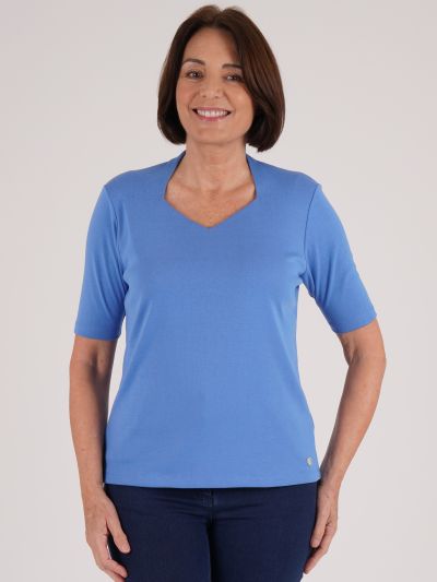 PennyPlain High Back Sweetheart Neck Top - Light Ultramarine
