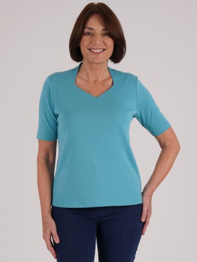 PennyPlain High Back Sweetheart Neck Top - Sea Green