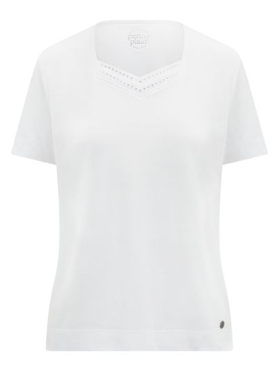 PennyPlain Diamante Sweetheart Neck Top - White
