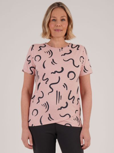PennyPlain Cross Hem Abstract Print Top - Dusk