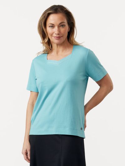 PennyPlain Diamante Sweetheart Neck Top - Turquoise