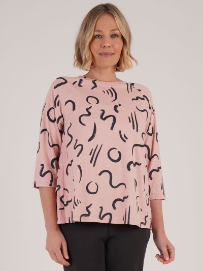 PennyPlain Raglan Abstract Print Loose Top - Dusk