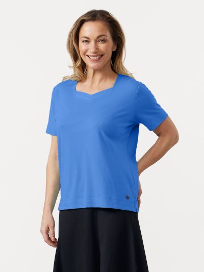 PennyPlain Diamante Sweetheart Neck Top - Pacific