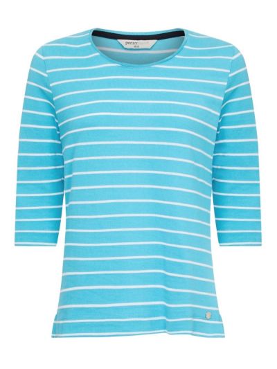 PennyPlain Scoop Neck Striped Top Top - Lagoon