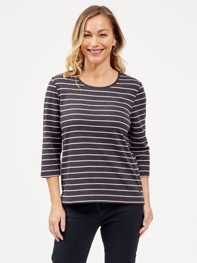 PennyPlain Striped Top - Charcoal