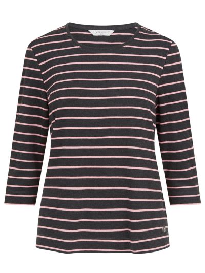 PennyPlain Round Neck Striped Top - Charcoal