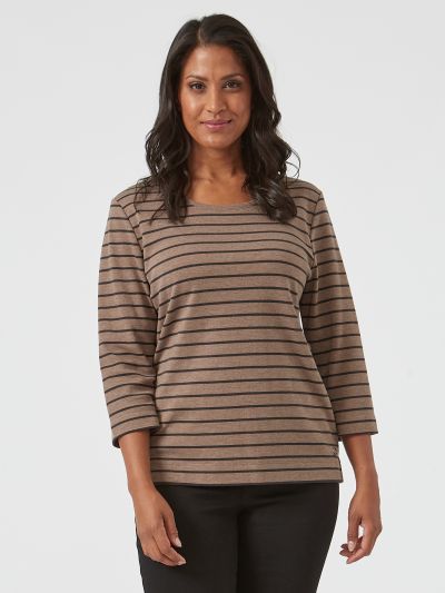 PennyPlain Striped Top - Latte Marl