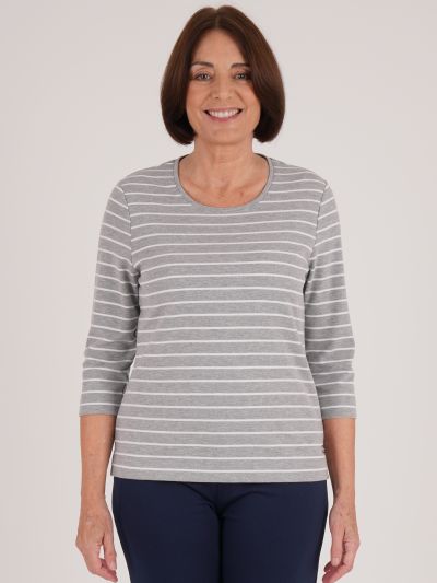 PennyPlain Striped Top - Silver Marl/white