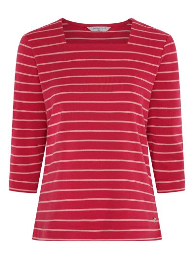 PennyPlain Stripe Square Neck Top - Berry/dusk