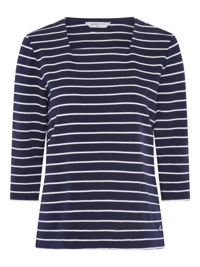 PennyPlain Stripe Square Neck Top- French Navy/ivory
