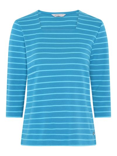 PennyPlain Stripe Square Neck Top - Wedgewood/lagoon