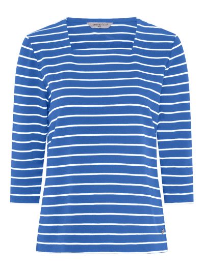 PennyPlain Stripe Square Neck Top - Lt Ultramarine/white