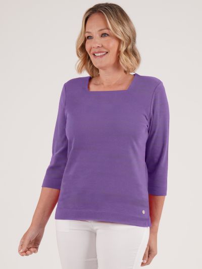 PennyPlain Solid Square Neck Top - Amethyst