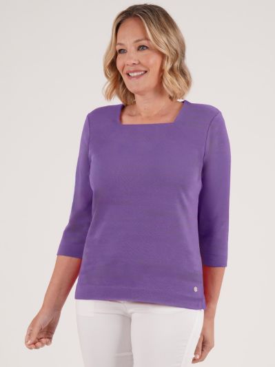 PennyPlain Solid Square Neck Top - Amethyst