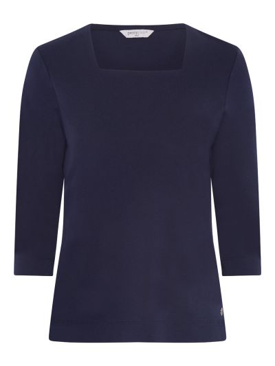 PennyPlain Solid Square Neck Top - French Navy