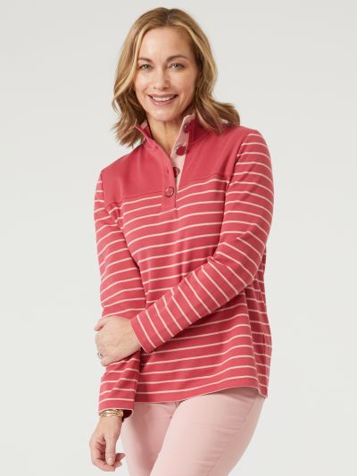 PennyPlain Striped Funnel Neck Top - Berry