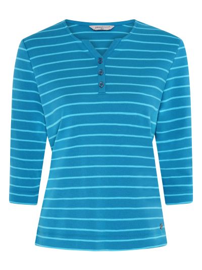 PennyPlain Notch Neck Stripe Top- Wedgewood/lagoon