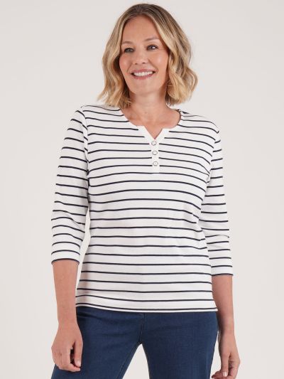 PennyPlain Yarn Dye Stripe Top - Ivory/french Navy