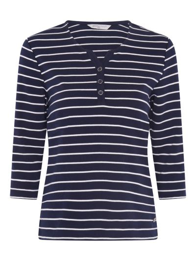 PennyPlain Notch Neck Stripe Top - French Navy/ivory